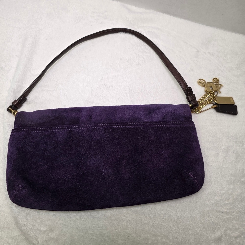 Coach Soho Purple Suede Leather Flap Shoulder Bag Buckle Gold Charm 42054 - Picture 14 of 16